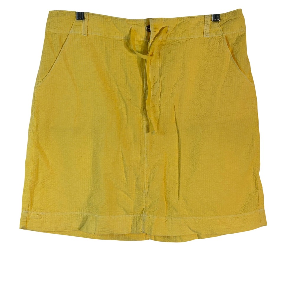 Fresh Produce Yellow Seersucker Cotton Mini Skirt Drawstring Pockets Size L